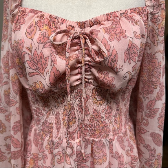 Joe Fresh x Roxy Earle Pink Floral Long-Sleeve Smocked Mini Dress L - Picture 6 of 11